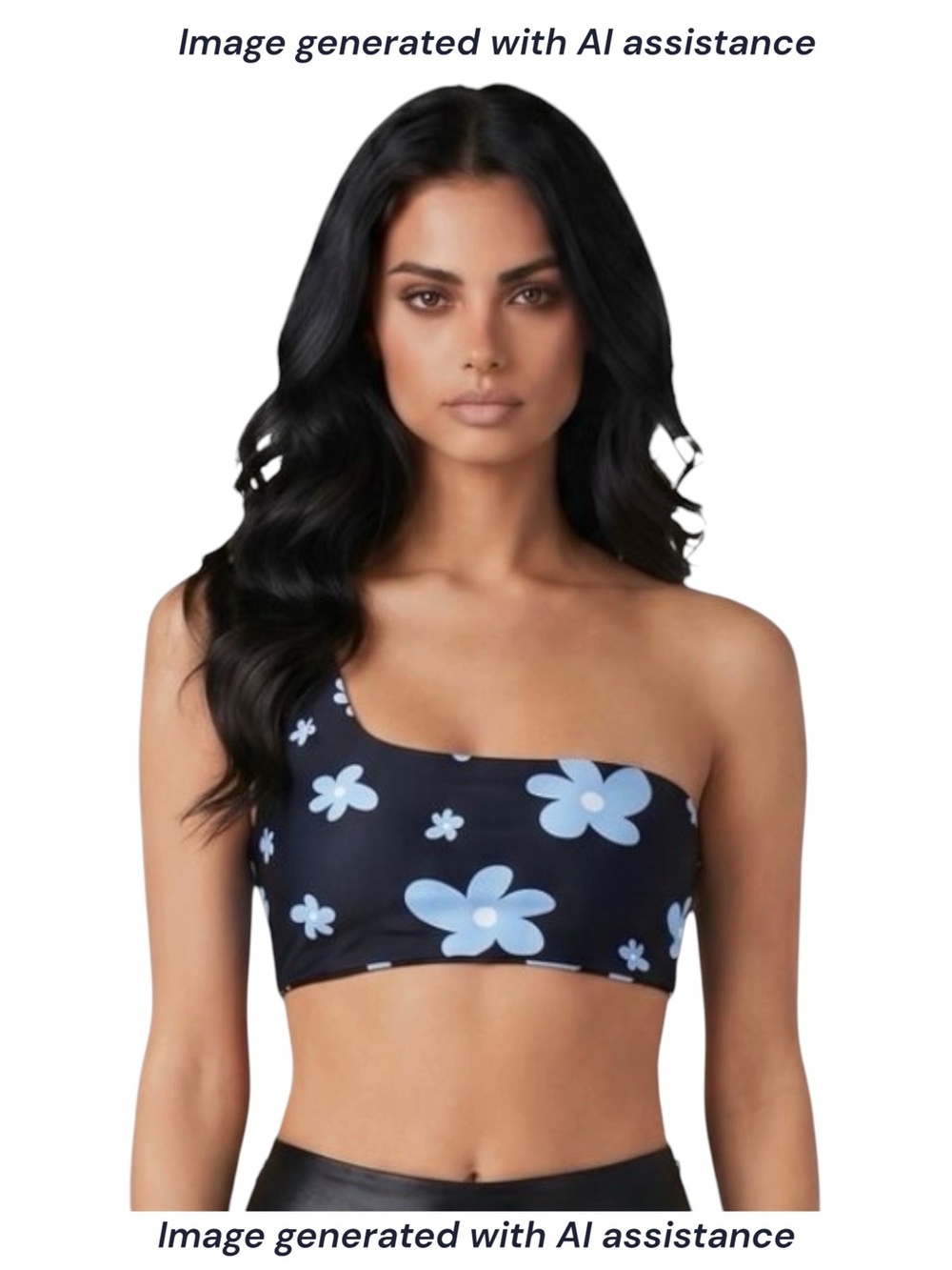 Sketch-Y S black blue floral one shoulder crop top